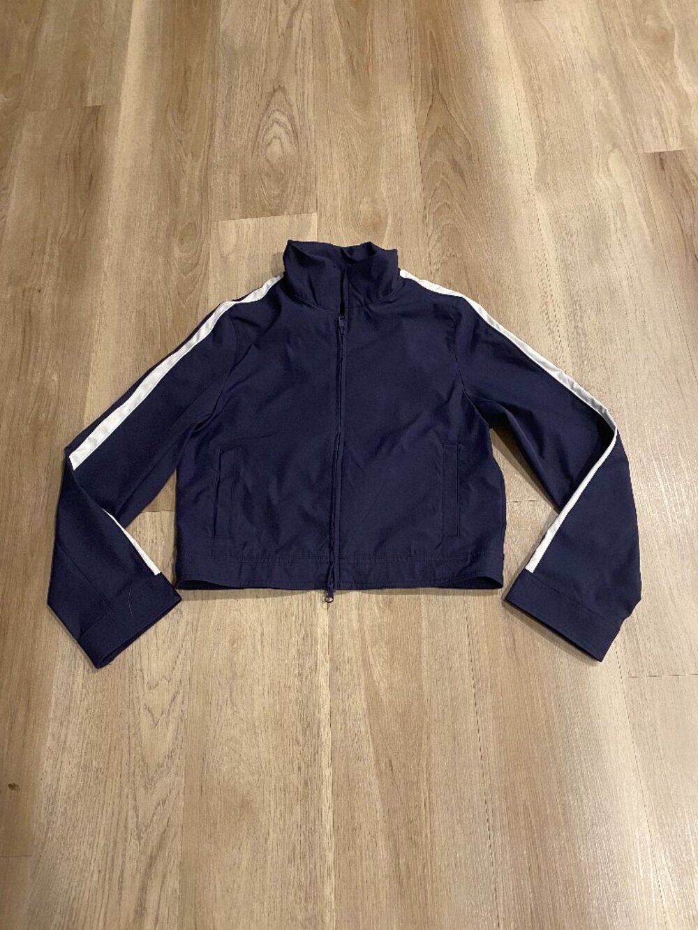 Wild Fable Cropped Track Jacket XS Navy White Stripe Full Zip Y2K Windbreaker